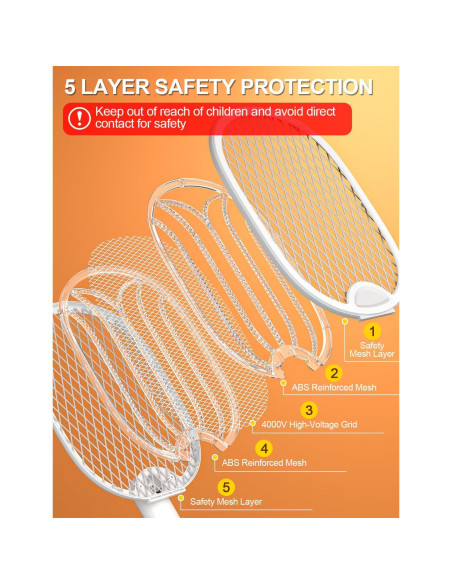 Raqueta eléctrica para moscas WOCVRYY DWP 4000V 1800mAh plegable