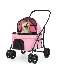Carrito de Mascotas Magshion Rosa Plegable para Perros y Gatos