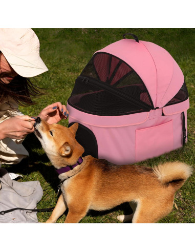 Carrito de Mascotas Magshion Rosa Plegable para Perros y Gatos