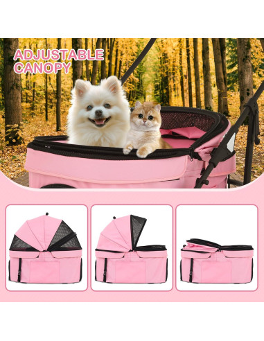 Carrito de Mascotas Magshion Rosa Plegable para Perros y Gatos