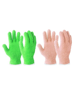 Guantes de Microfibra Evridwear para Limpieza de Plantas - 2 Pares Rosa y Verde