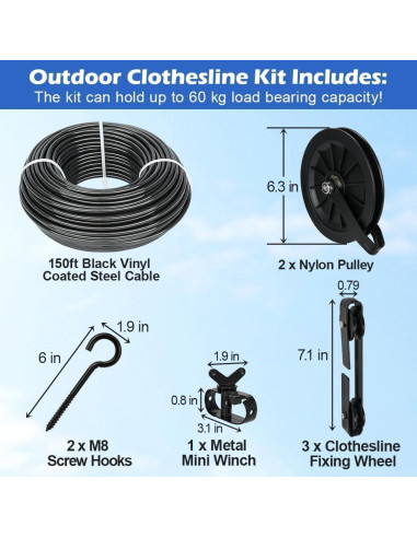 Kit de Tendedero Exterior Fshihine 150 pies Acero Galvanizado