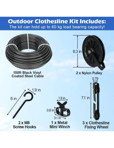 Kit de Tendedero Exterior Fshihine 150 pies Acero Galvanizado