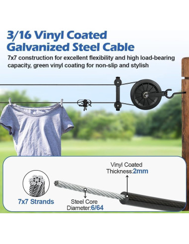 Kit de Tendedero Exterior Fshihine 150 pies Acero Galvanizado