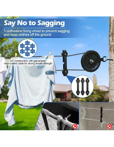 Kit de Tendedero Exterior Fshihine 150 pies Acero Galvanizado