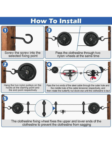 Kit de Tendedero Exterior Fshihine 150 pies Acero Galvanizado
