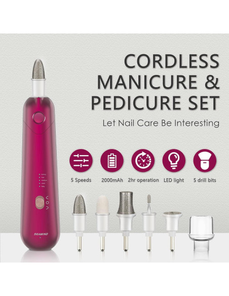 Juego de Manicura y Pedicura SEAMIND - Cortador Eléctrico Inalámbrico 5 Velocidades