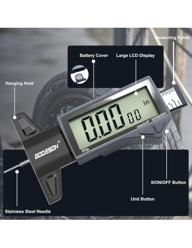 Medidor Digital de Profundidad de Banda de Rodadura GODESON IP54