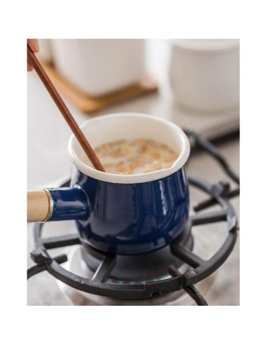 Olla de Leche Esmalte YumCute Home 0.5L Azul con Mango Madera