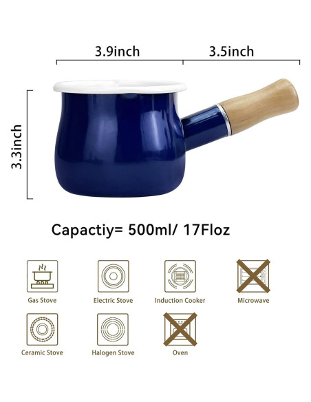 Olla de Leche Esmalte YumCute Home 0.5L Azul con Mango Madera