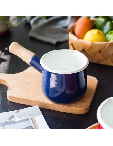 Olla de Leche Esmalte YumCute Home 0.5L Azul con Mango Madera