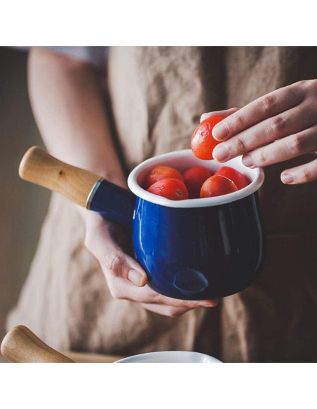 Olla de Leche Esmalte YumCute Home 0.5L Azul con Mango Madera