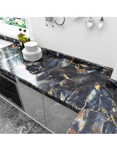 Papel Contacto de Mármol Azul Marino VEELIKE Autoadhesivo 40x300 cm