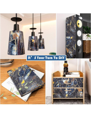 Papel Contacto de Mármol Azul Marino VEELIKE Autoadhesivo 40x300 cm