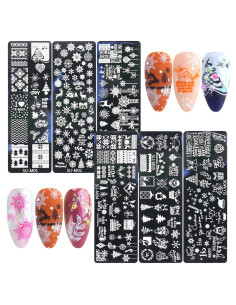 Kit de Estampado de Uñas de Navidad JERCLITY - 6 Placas 12x4cm
