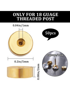 Beebeecraft 50Pcs Respaldos de Aretes Tornillo Oro 18K 5mm 2
