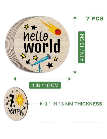 Círculos de Hitos Mensuales para Bebés - Discos de Madera 7 Pcs