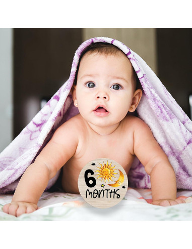 Círculos de Hitos Mensuales para Bebés - Discos de Madera 7 Pcs