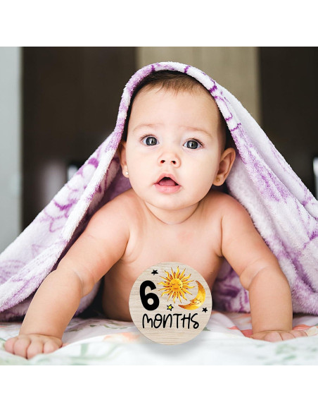 Círculos de Hitos Mensuales para Bebés - Discos de Madera 7 Pcs