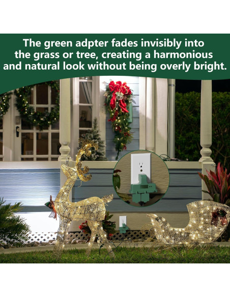 Adaptador de Enchufe de 3 Salidas Elecan Verde para Exterior