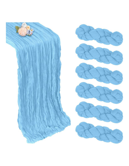 Paquete de 6 Caminos de Mesa Azul Bebé 89x305 cm Gasa Cheesecloth