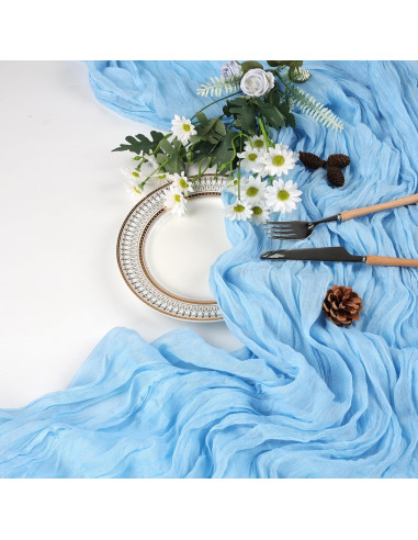 Paquete de 6 Caminos de Mesa Azul Bebé 89x305 cm Gasa Cheesecloth