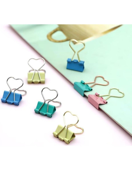 Clips de Metal en Forma de Corazón SEEK RARE - 60 Piezas Azul