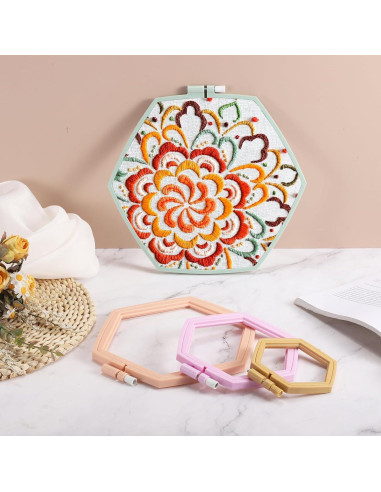 Aros de Bordado Ovalados PATIKIL 3 Piezas 8 x 10 cm ABS Amarillo Beige