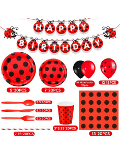 Conjunto de Decoraciones de Cumpleaños Mariquita 200 Pcs 2