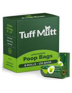 Bolsas de Desechos para Perros Tuff Mutt - 9 Rollos de 15 Bolsas