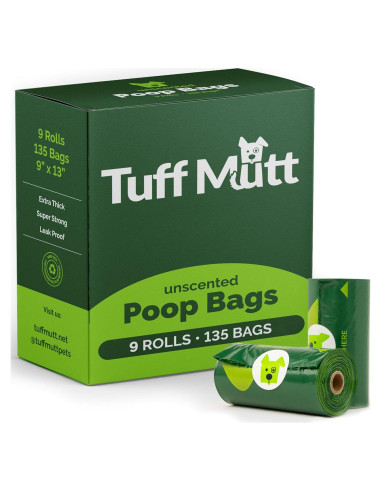 Bolsas de Desechos para Perros Tuff Mutt - 9 Rollos de 15 Bolsas