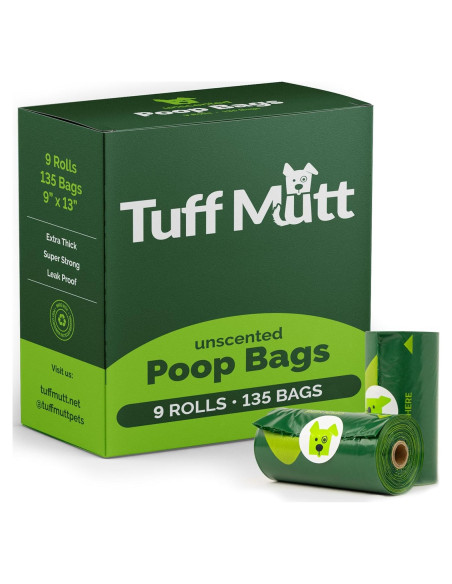 Bolsas de Desechos para Perros Tuff Mutt - 9 Rollos de 15 Bolsas