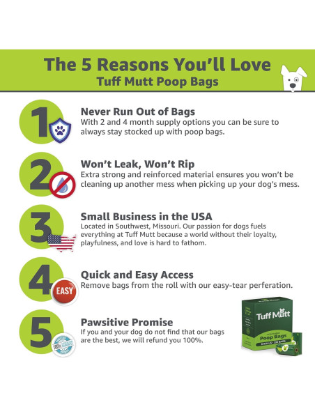 Bolsas de Desechos para Perros Tuff Mutt - 9 Rollos de 15 Bolsas