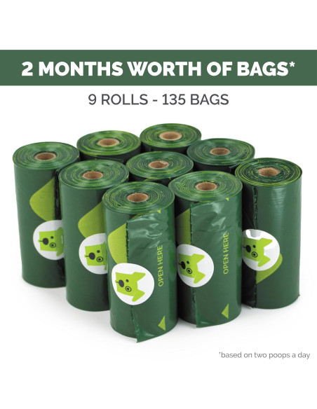 Bolsas de Desechos para Perros Tuff Mutt - 9 Rollos de 15 Bolsas