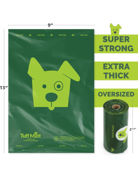 Bolsas de Desechos para Perros Tuff Mutt - 9 Rollos de 15 Bolsas