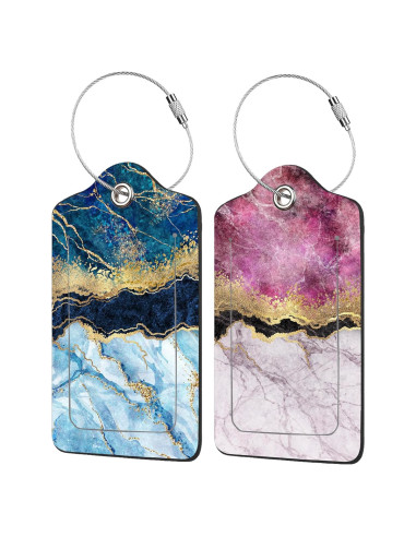 2 Etiquetas de Equipaje EOBKLAX de Cuero Mármol Abstracto