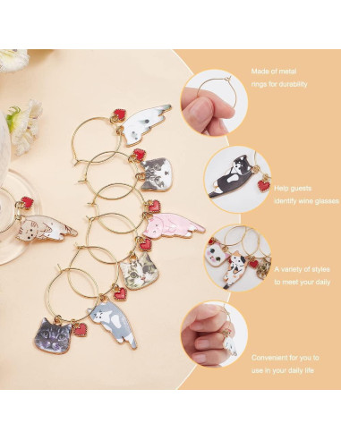 Marcadores de Copas de Vino BENECREAT Gato - 12 Estilos
