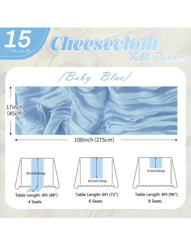 Paquete de 15 manteles de gasa azul bebé 43x274 cm Yorcari