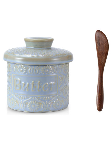 Crock de Mantequilla Cerámica iobiotio Azul con Tapa