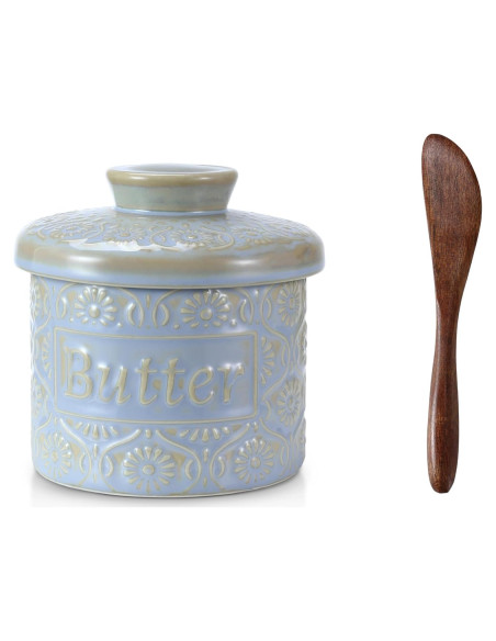 Crock de Mantequilla Cerámica iobiotio Azul con Tapa