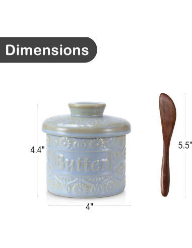 Crock de Mantequilla Cerámica iobiotio Azul con Tapa