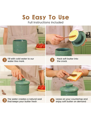 Crock de Mantequilla Cerámica iobiotio Azul con Tapa