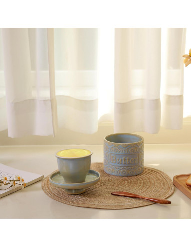 Crock de Mantequilla Cerámica iobiotio Azul con Tapa