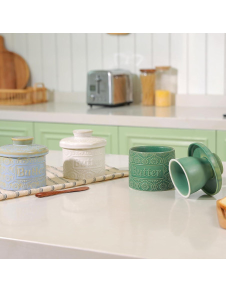 Crock de Mantequilla Cerámica iobiotio Azul con Tapa