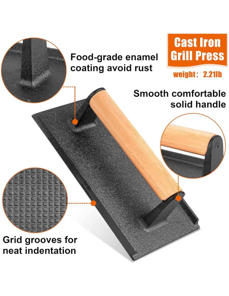 Set de Accesorios de Parrilla Leonyo: 2 Tapas y Prensa de Hierro Fundido