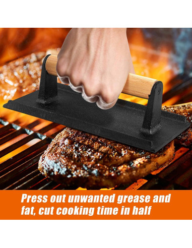 Set de Accesorios de Parrilla Leonyo: 2 Tapas y Prensa de Hierro Fundido
