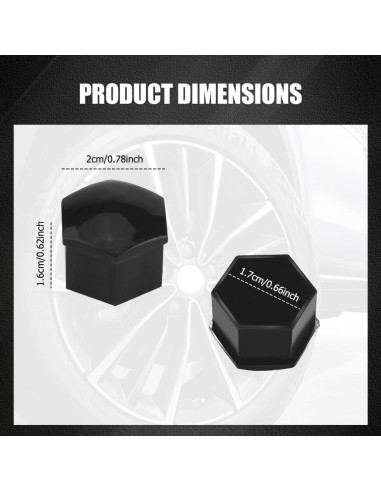 20 Cubiertas de Tuercas de Rueda Lyxheth 17mm Negro con Herramienta