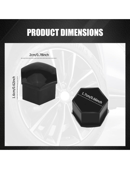 20 Cubiertas de Tuercas de Rueda Lyxheth 17mm Negro con Herramienta