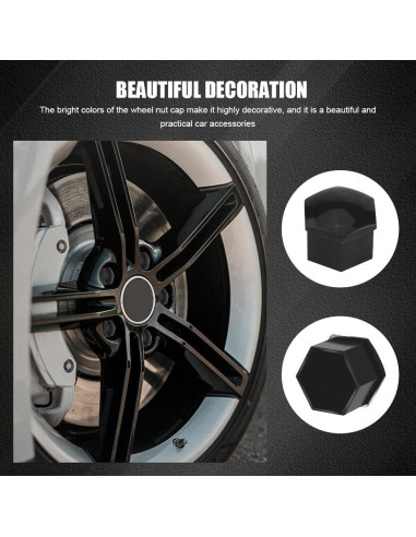 20 Cubiertas de Tuercas de Rueda Lyxheth 17mm Negro con Herramienta