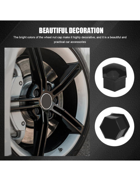 20 Cubiertas de Tuercas de Rueda Lyxheth 17mm Negro con Herramienta